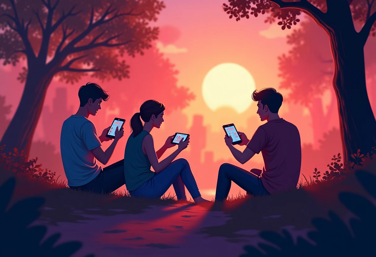 Jucători de jocuri mobile în parc