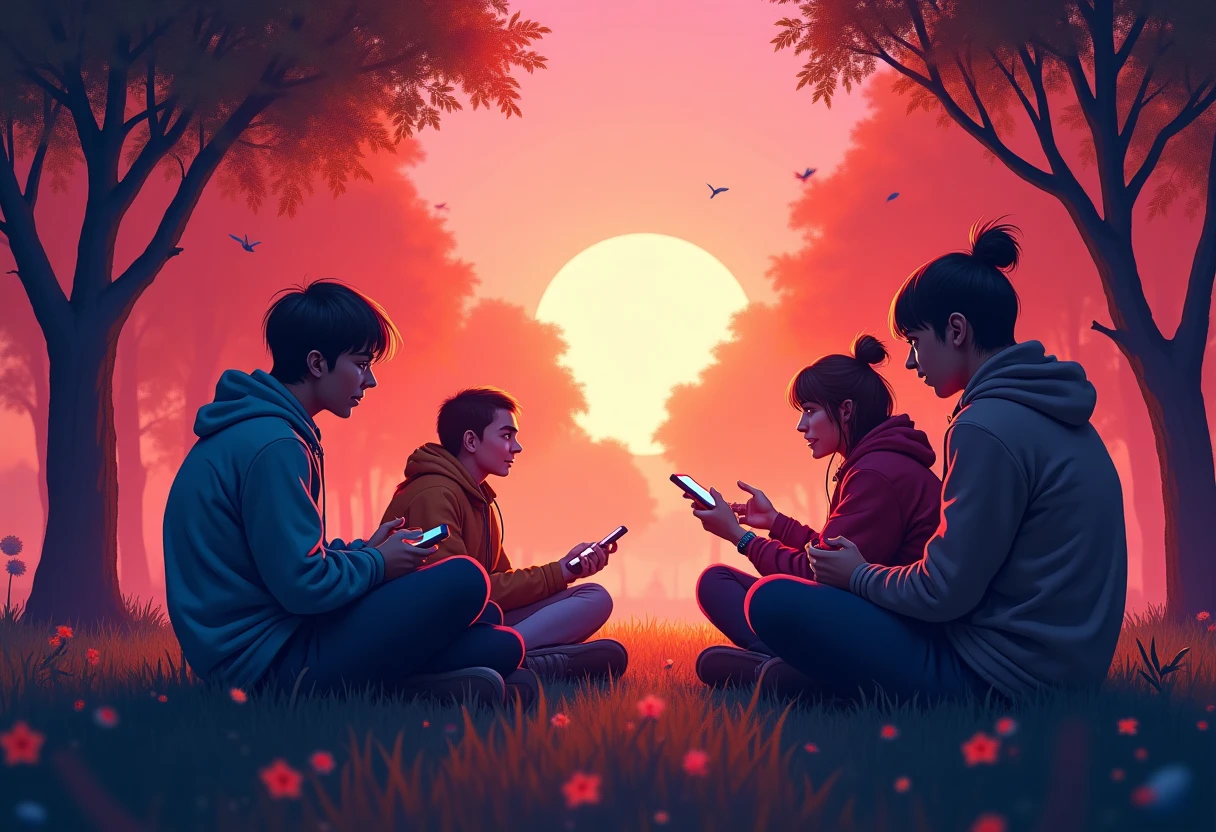 Jeunes jouant à des jeux mobiles